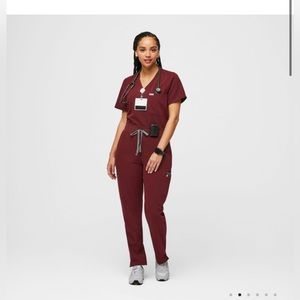 Figs Burgundy High Waisted YOLA Scrub Pants
